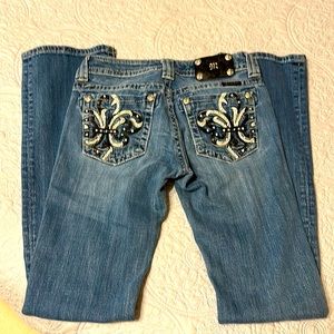 Miss Me Blue Boot Cut Jeans with Embellished Pockets